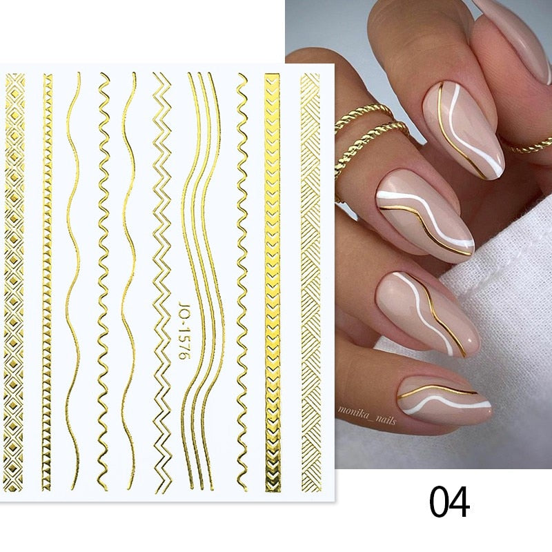 3D Gold Curve Stripe Line Nail Sticker