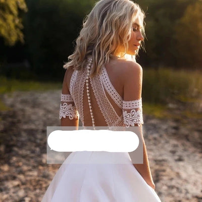 Short Sleeve Illusion Back Bridal Gowns