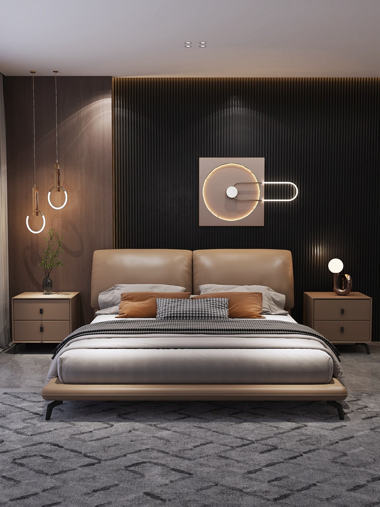 New luxury Real Leather Bed Modern Fashion