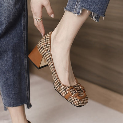 Square Toe Midi-Heel Shoes Women
