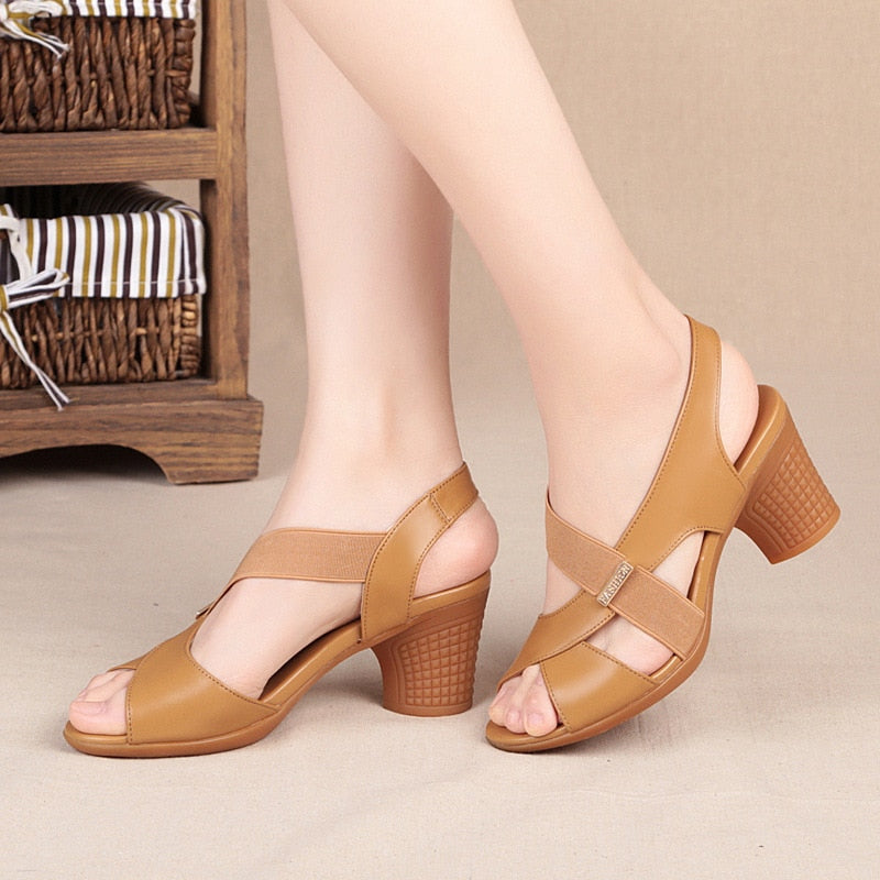 Mid Heel Peep Toe Back Strap Shoes