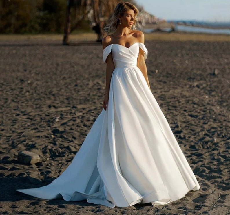 Off Shoulder Satin Wedding Dresses