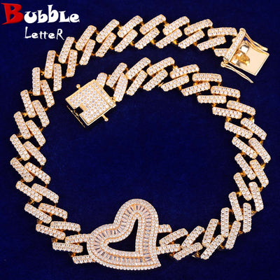 New Baguette Open Heart Cuban Necklace 16-20 Inches