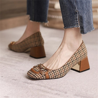 Square Toe Midi-Heel Shoes Women