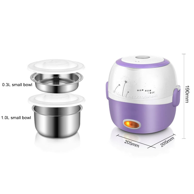 Mini Electric Rice Cooker Stainless Steel 2/3 Layers Food Container