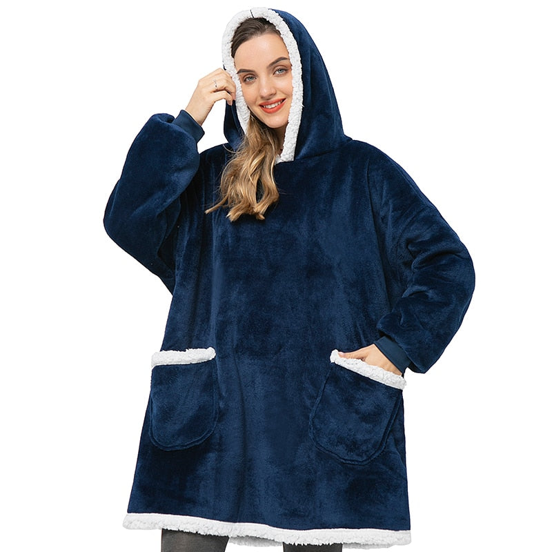 Plaid Hooded Fluffy Fleece Sofa Jacket