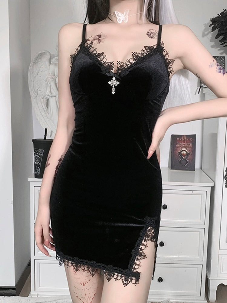 InsGoth Gothic Dark Cross Mini Dress