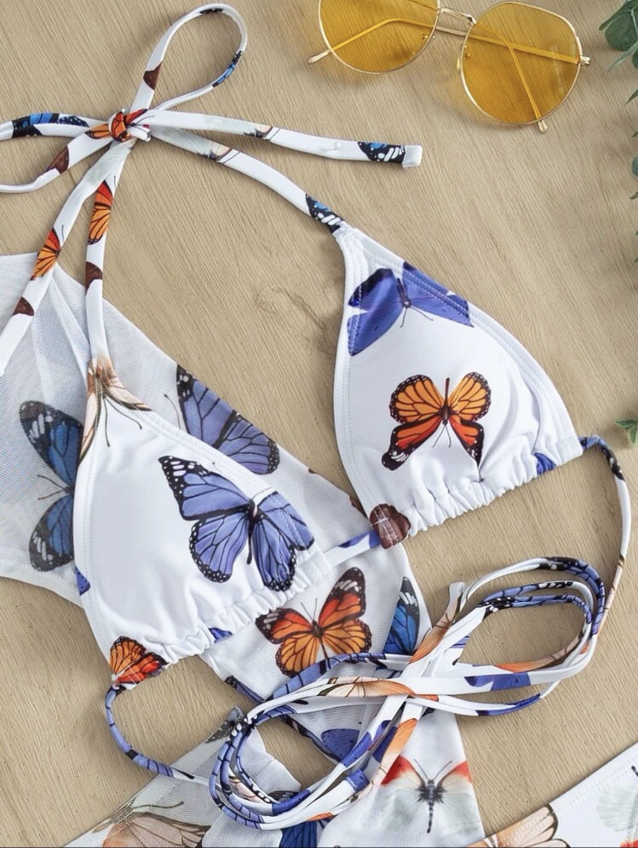 Sexy Butterfly Print Long Sleeve Bikinis Set