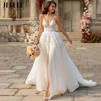 Sexy Spaghetti Straps V-neck Wedding Dresses