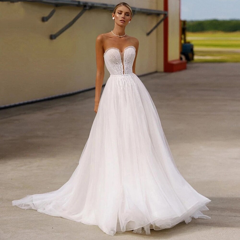 Puffy Sleeves Sweetheart Formal Party A Line Bridal Gowns