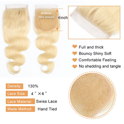 Ash Blonde Remy Hair 4*4 Lace Closure