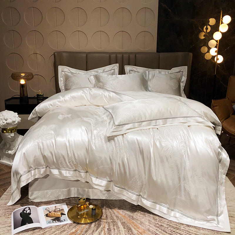 Gold Luxury Silk Satin Jacquard duvet cover bedding set