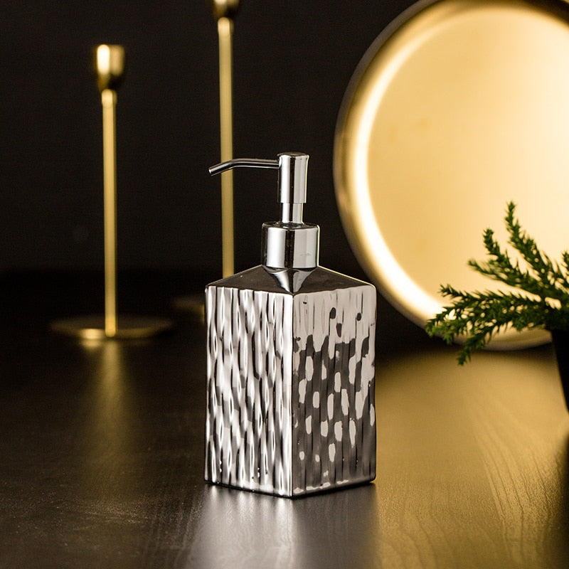 Gold & Silver Ceramic Bathroom Soap Dispenser