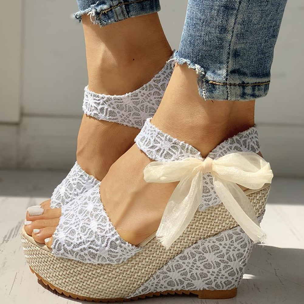 Lace Up Wedge High Heels