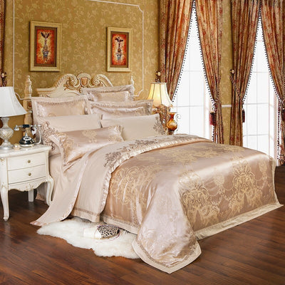 Gold Luxury Silk Satin Jacquard duvet cover bedding set