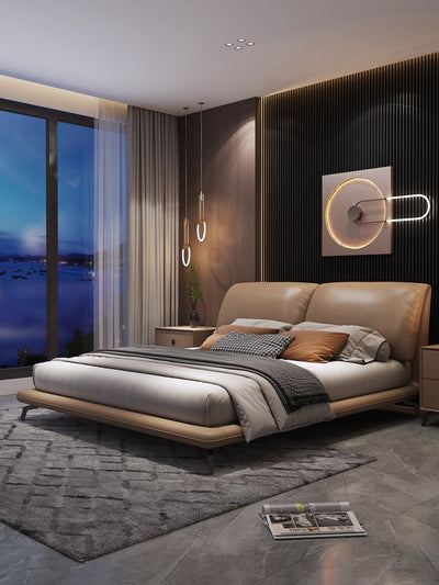 New luxury Real Leather Bed Modern Fashion