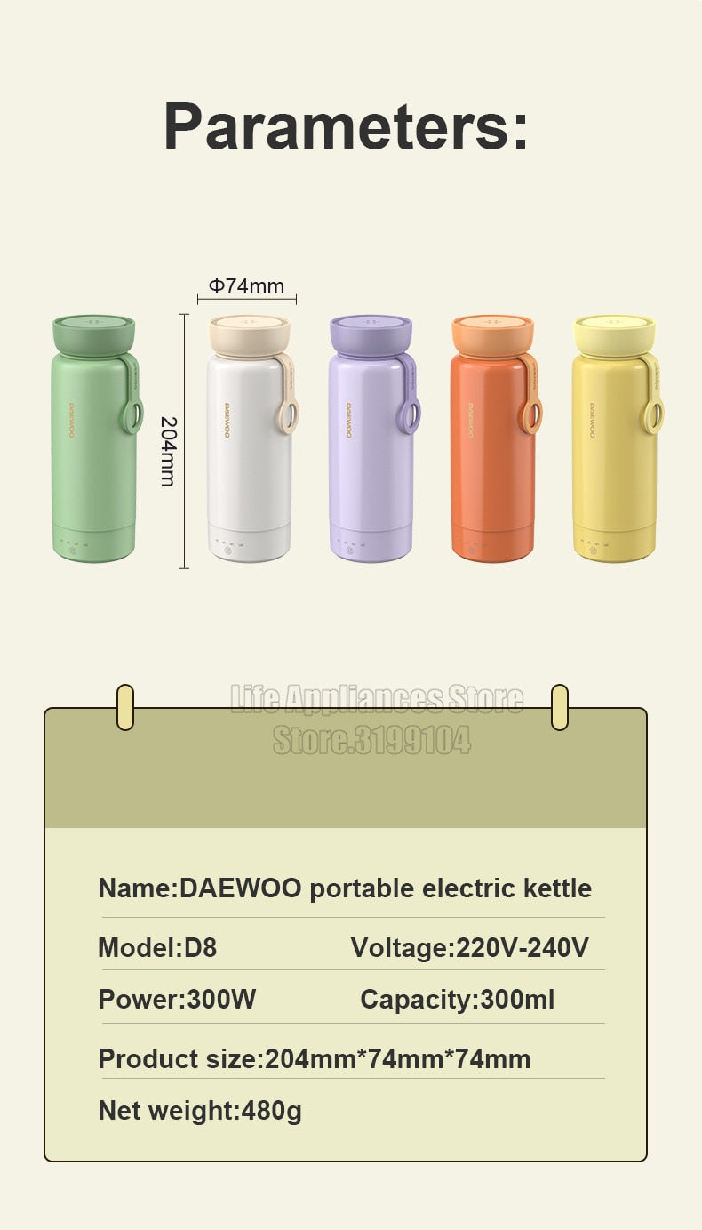 Portable Mini Electric Water Bottle 300ml Adjustable Temperature