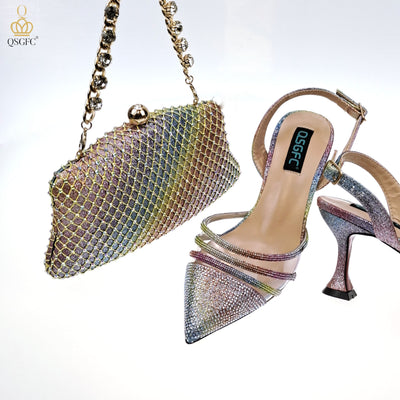 New Italian Design Diamond Embellish High Heels Plus Bag & Free Gift