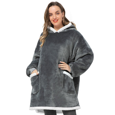 Plaid Hooded Fluffy Fleece Sofa Jacket