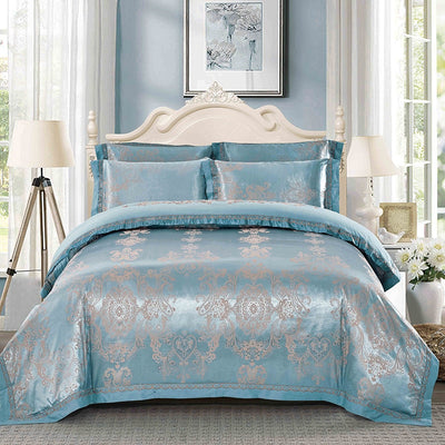 Gold Luxury Silk Satin Jacquard duvet cover bedding set