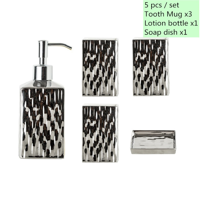 Gold & Silver Ceramic Bathroom Soap Dispenser