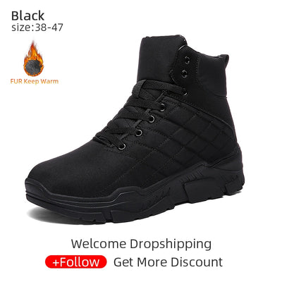 New Men's Leather Snow Boots Waterproof Sneakers