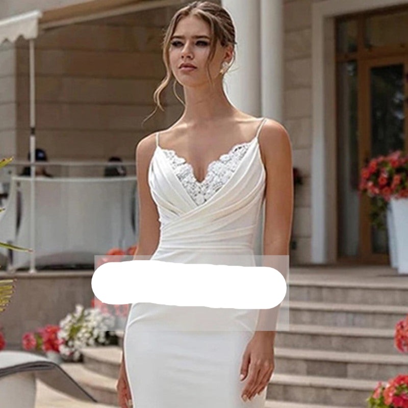 Spaghetti Strap V-Neck Mermaid Wedding Dress