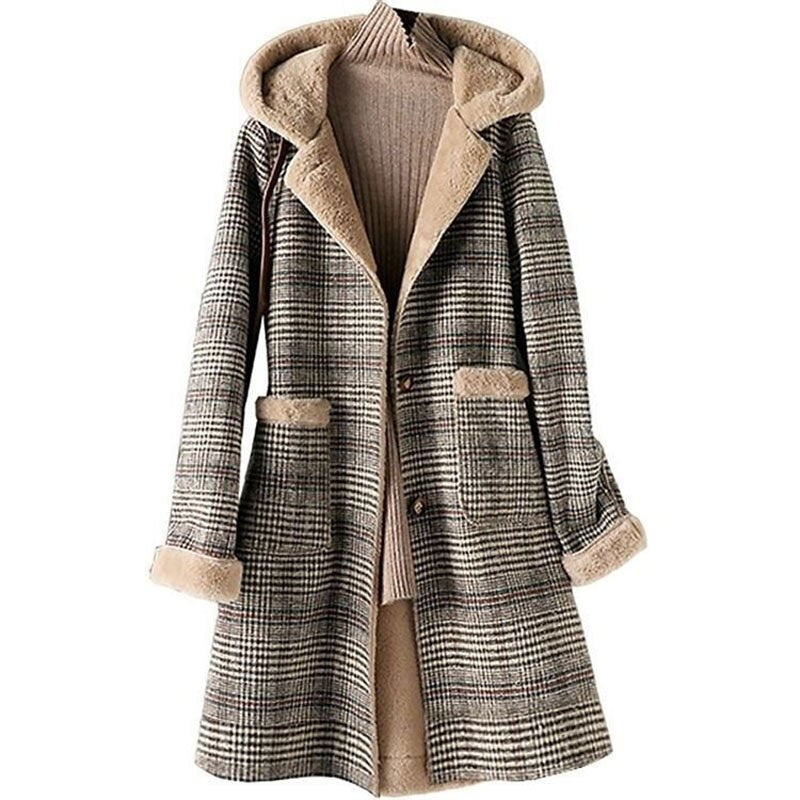 Plaid Long Coats Hooded