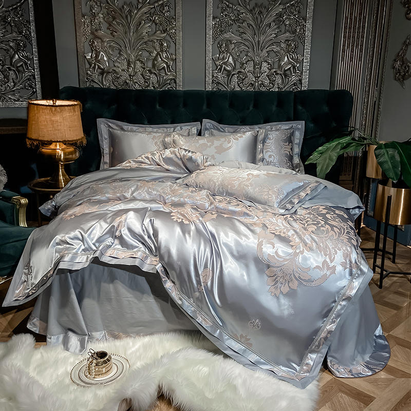 Gold Luxury Silk Satin Jacquard duvet cover bedding set