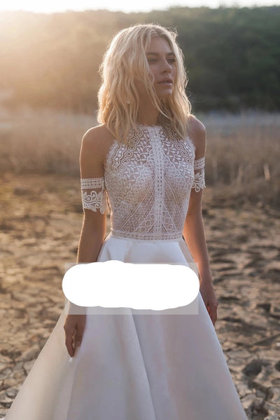 Short Sleeve Illusion Back Bridal Gowns