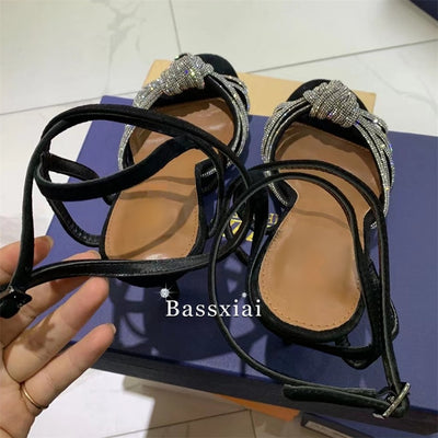 Embellished Bowknot Crystal Sandals Shoes Women