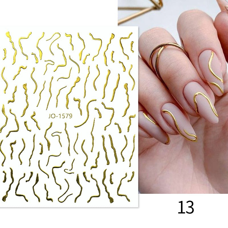 3D Gold Curve Stripe Line Nail Sticker