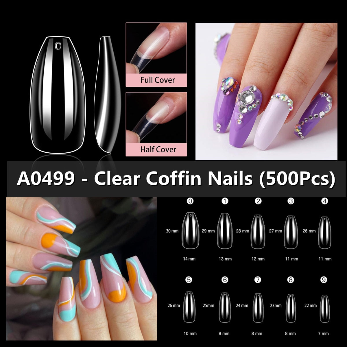 500pcs Acrylic Fake Nail Full Cover Tips