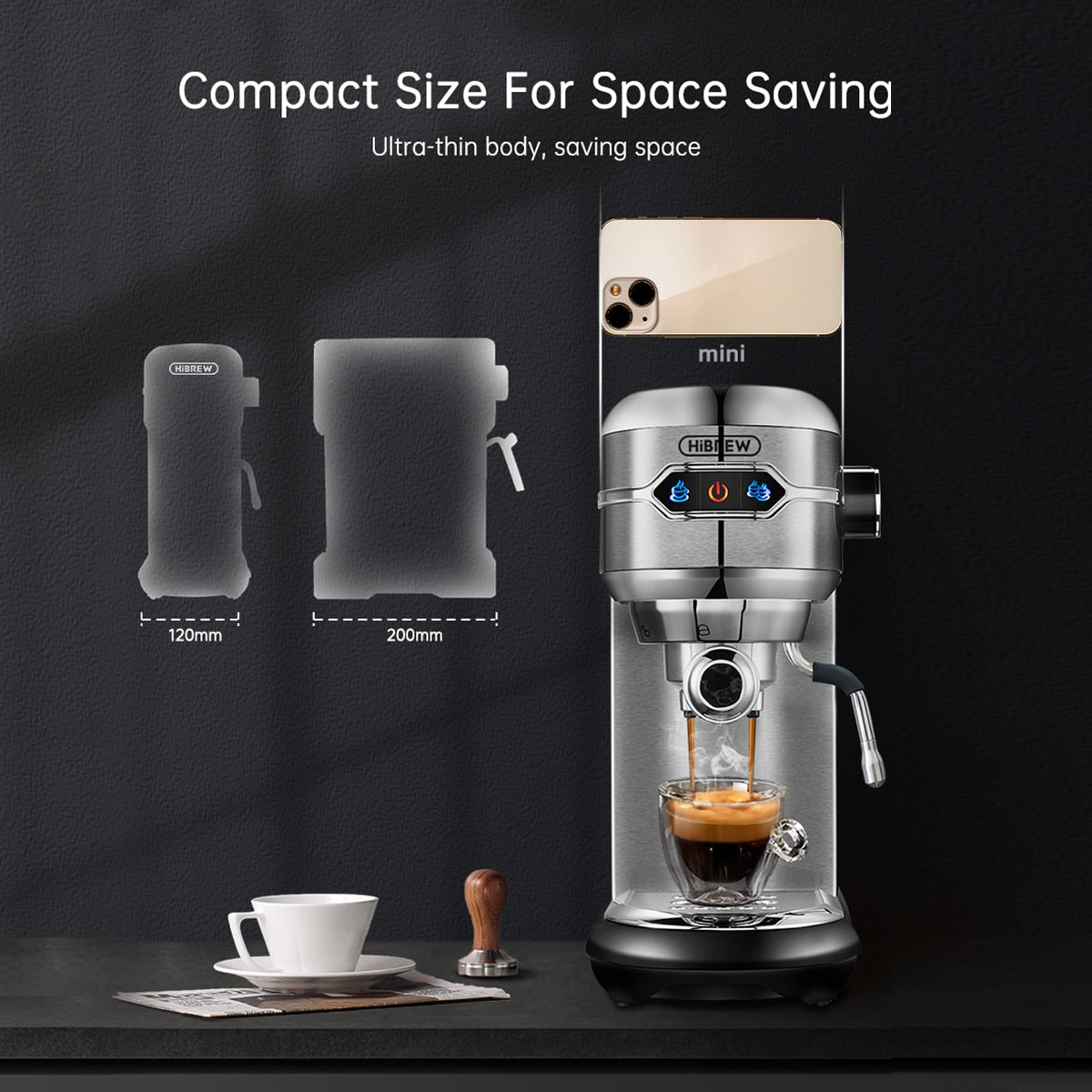 HiBREW Coffee Maker Cafetera 19 Bar Inox Semi Automatic Super Slim ESE POD&amp; Powder Espresso Cappuccino Machine Hot Water H11