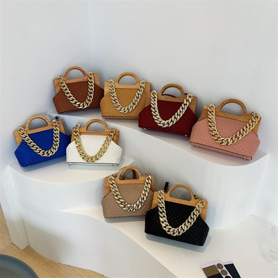 Luxury Design Wooden Clip Handbag