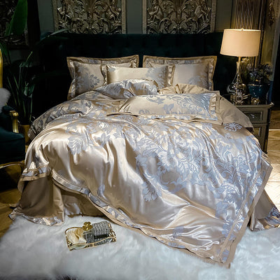 Gold Luxury Silk Satin Jacquard duvet cover bedding set