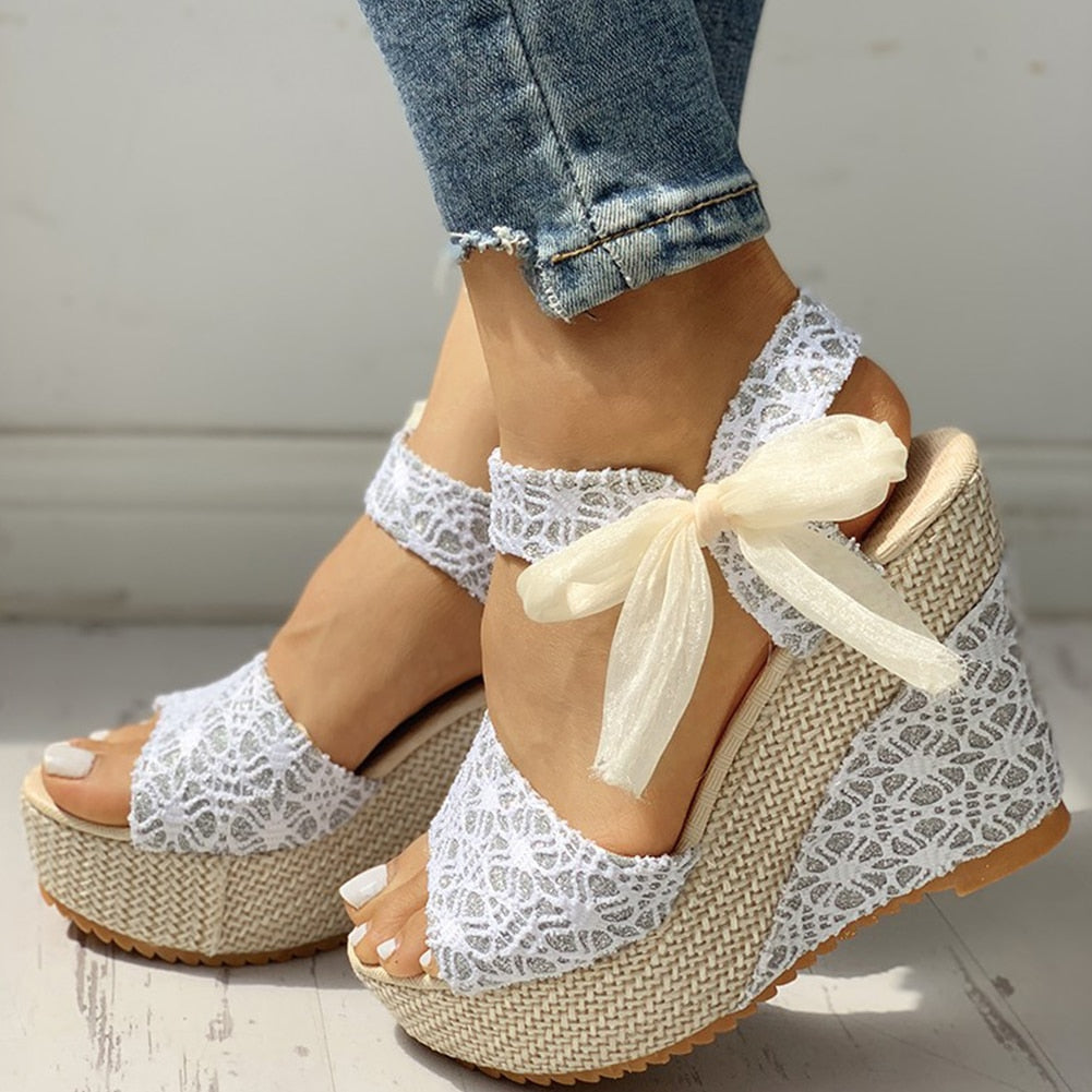 Lace Up Wedge High Heels
