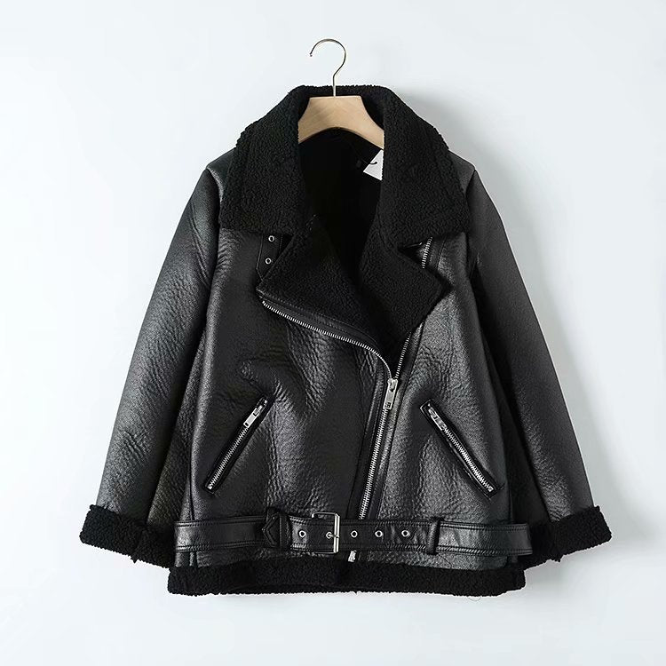 Women Beige Fur faux Leather Jacket