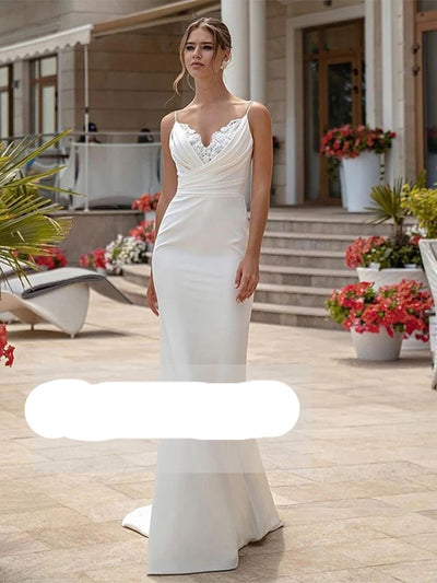 Spaghetti Strap V-Neck Mermaid Wedding Dress