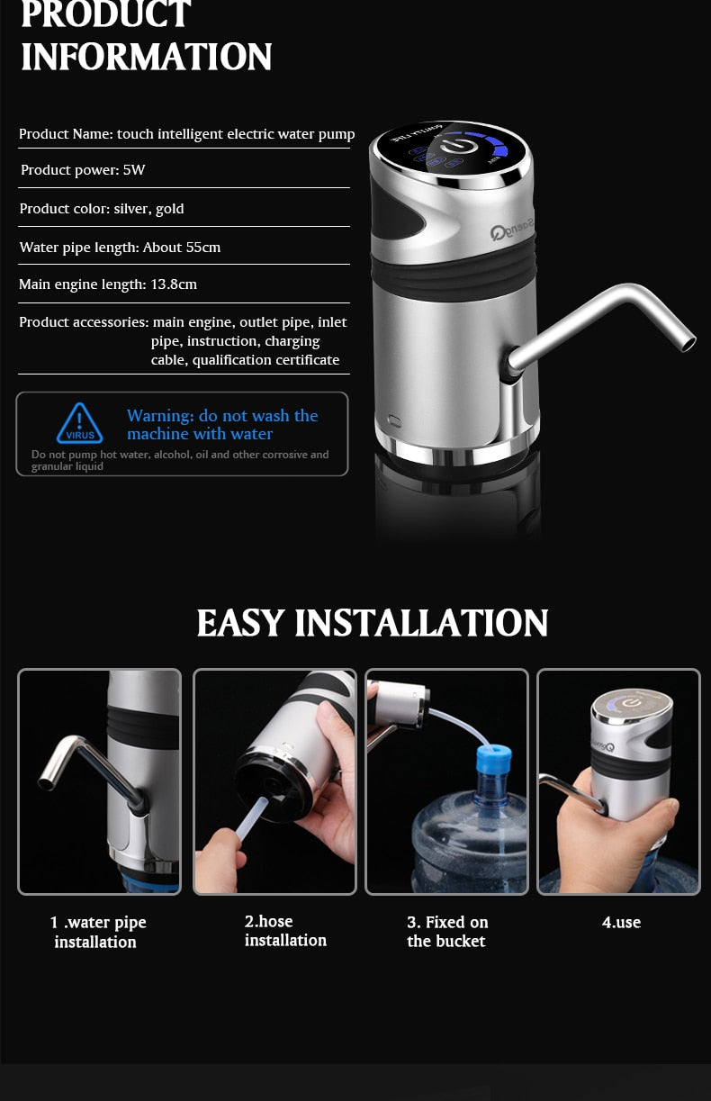 Auto Electric Water Bottle Drinking Pump USB Charging Dispenser