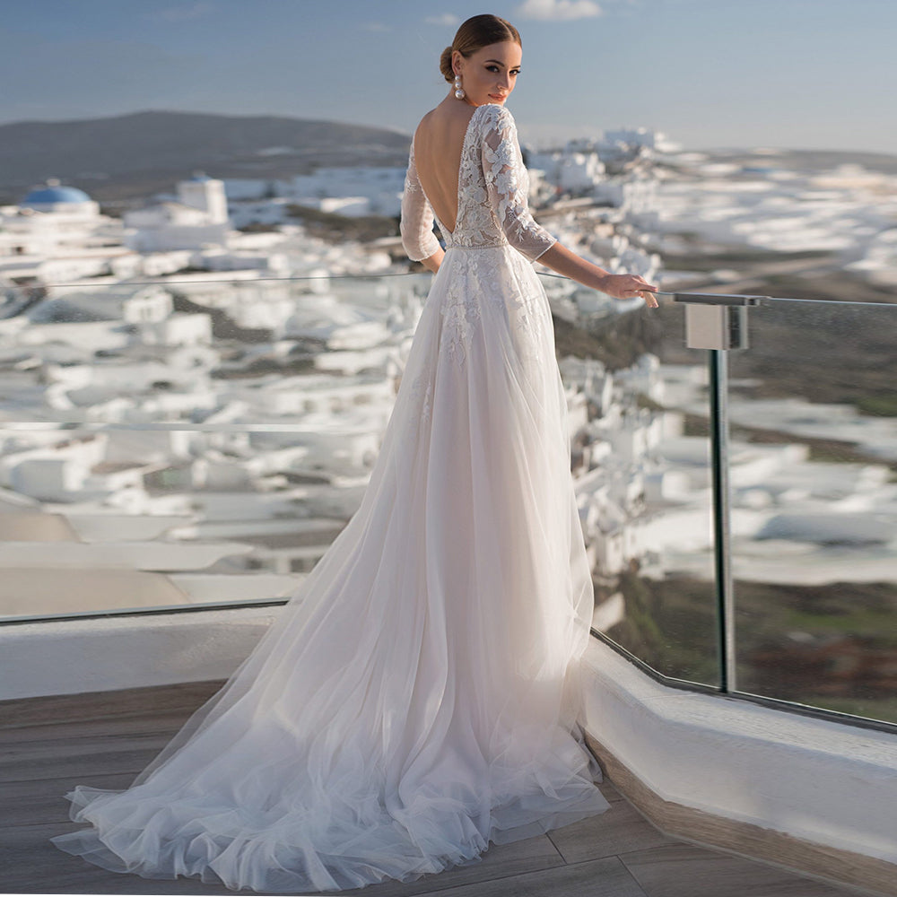Luxury Multi-layered V-neck Wedding Dress