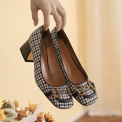 Square Toe Midi-Heel Shoes Women