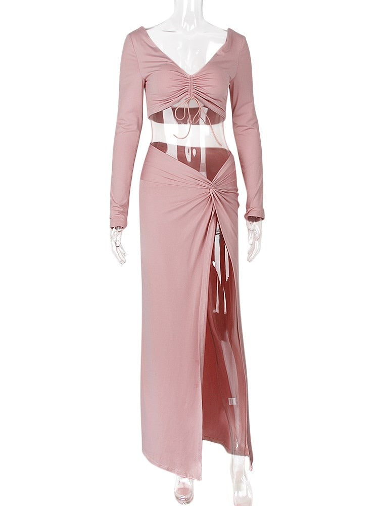 Elegant Two Piece Double Layered Jersey Dress Set