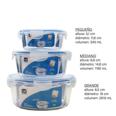 3 Pieces Glass Leak Proof Meal Prep Container