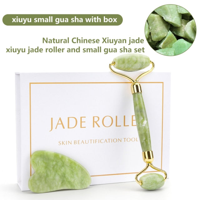 Natural Face-lift Massage Facial Jade Roller Makeup Kit - GiGezz