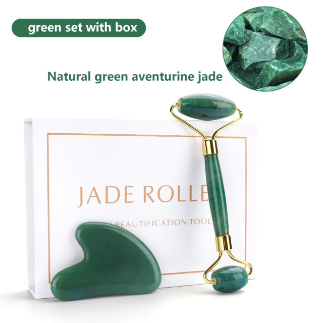 Natural Face-lift Massage Facial Jade Roller Makeup Kit - GiGezz